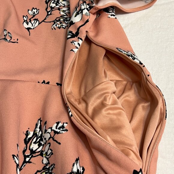Zink London Size M Peach Floral Fit & Flare Dress Short Sleeve Lined Side Zip - Picture 5 of 11